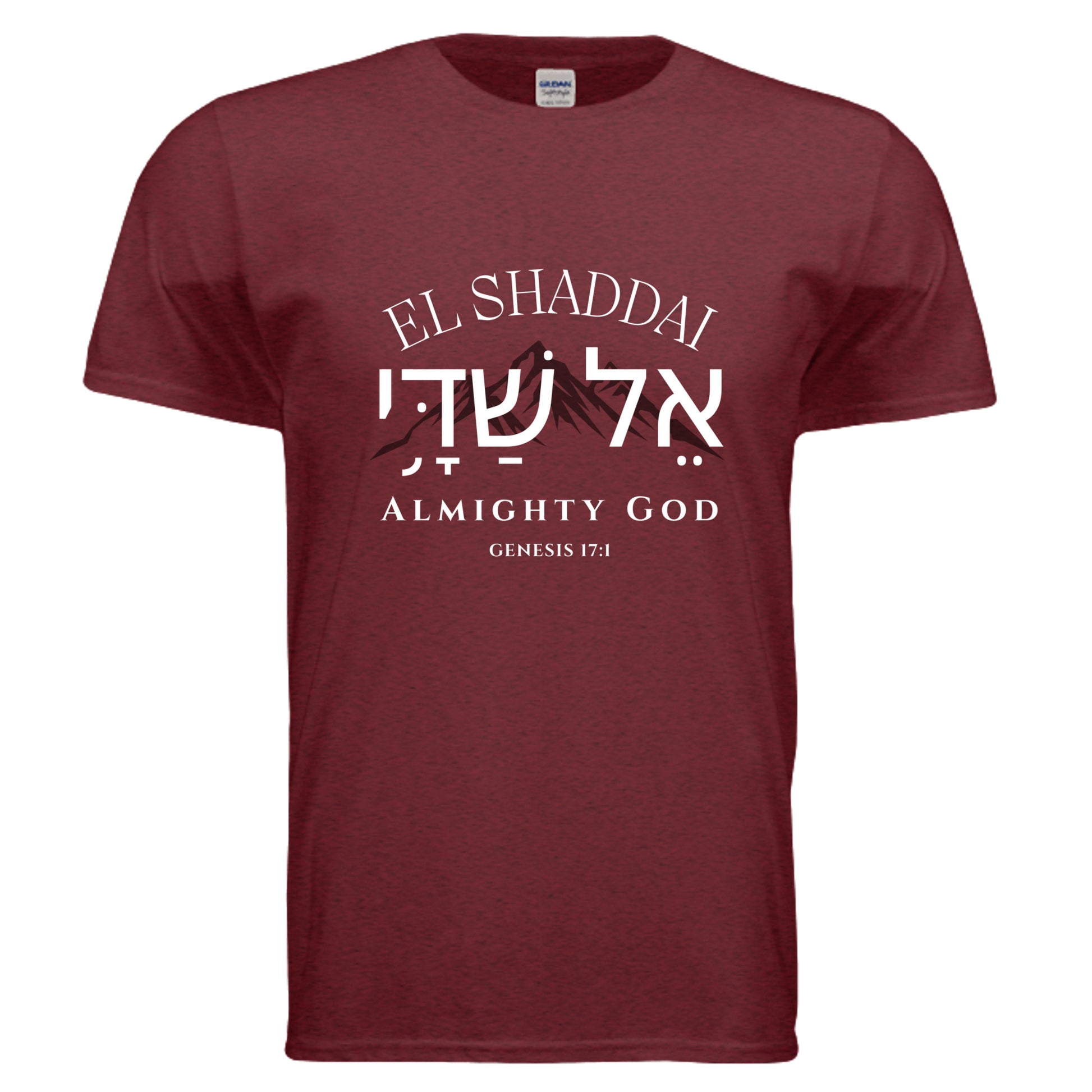 El Shaddai Almighty God Christian T-Shirt in Antique Cherry Red