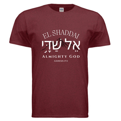 El Shaddai Almighty God Christian T-Shirt in Antique Cherry Red