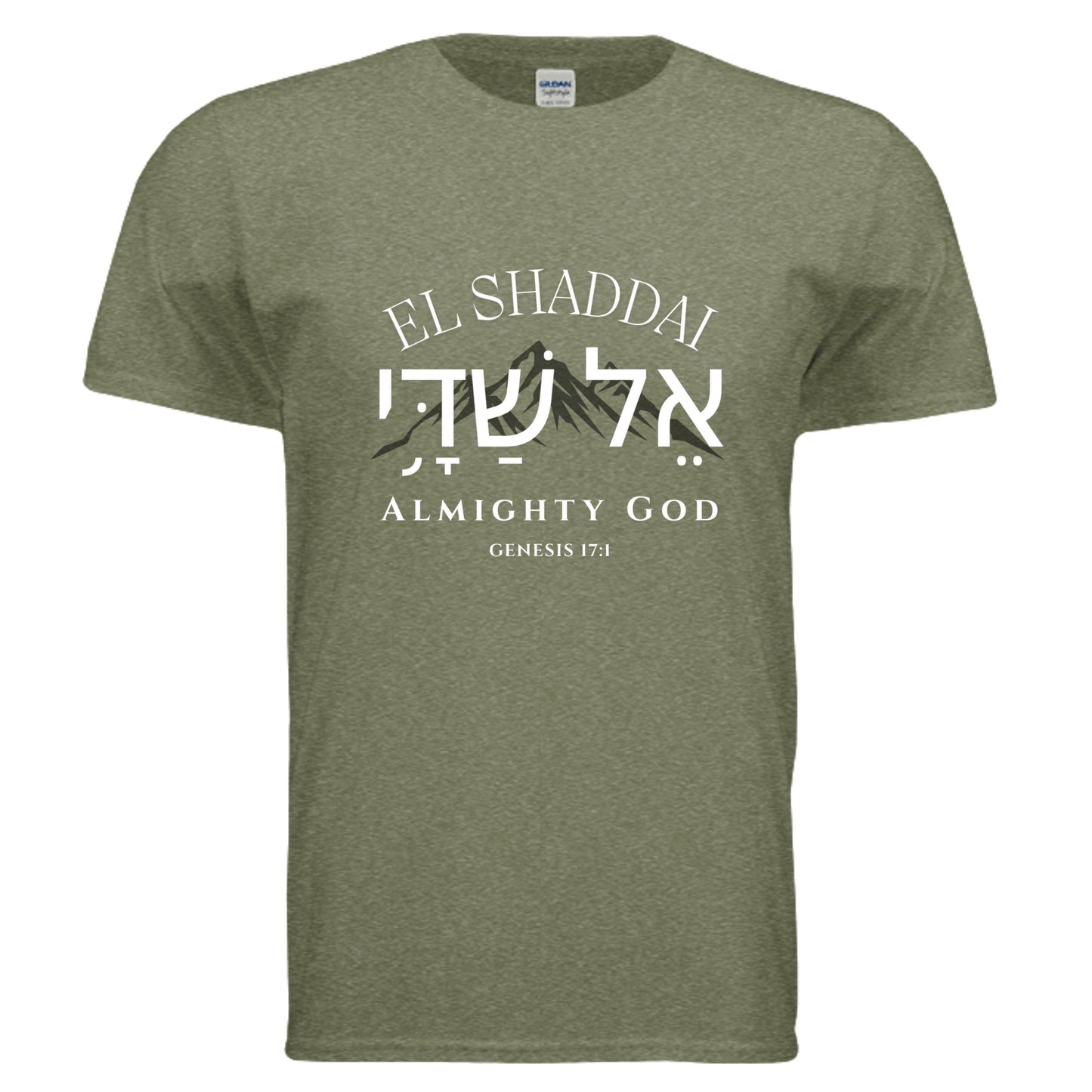 El Shaddai Almighty God Christian T-Shirt in Heather Military Green